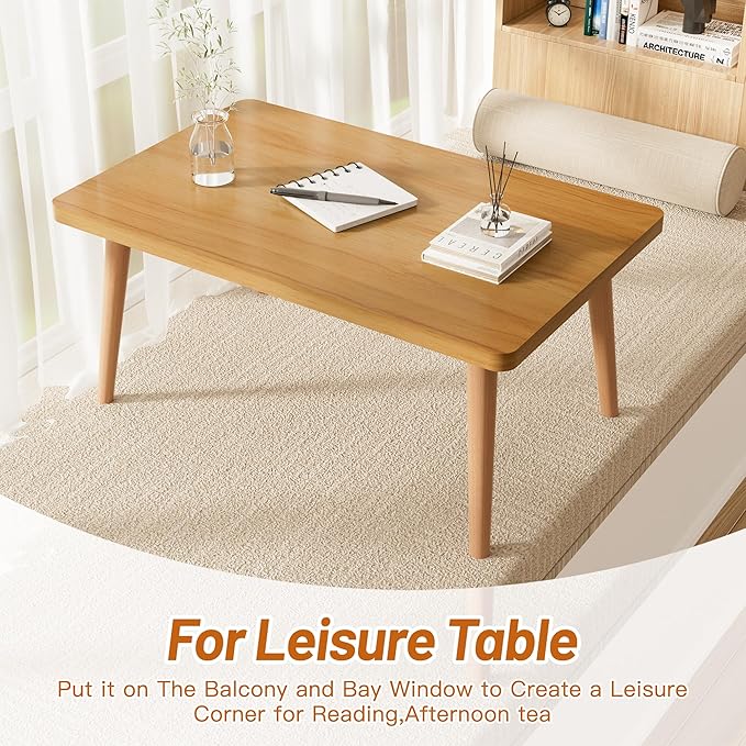 Coffee Table Low Table with Solid Wood Legs, Small Oval Coffee Table Side Table, Floor Table Desk for Sitting on The Floor, Storage and Living Room Furniture for Office Apartment Home, Natural