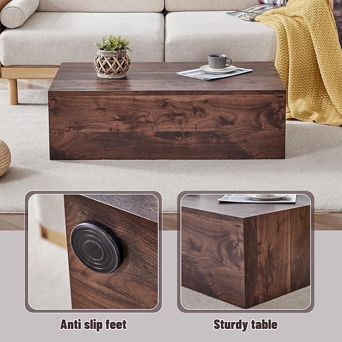 Wood Grain Coffee Table Wood Grain,Rectangle Wooden Center Table for Living Room,Farmhouse Cocktail Table No Assembly