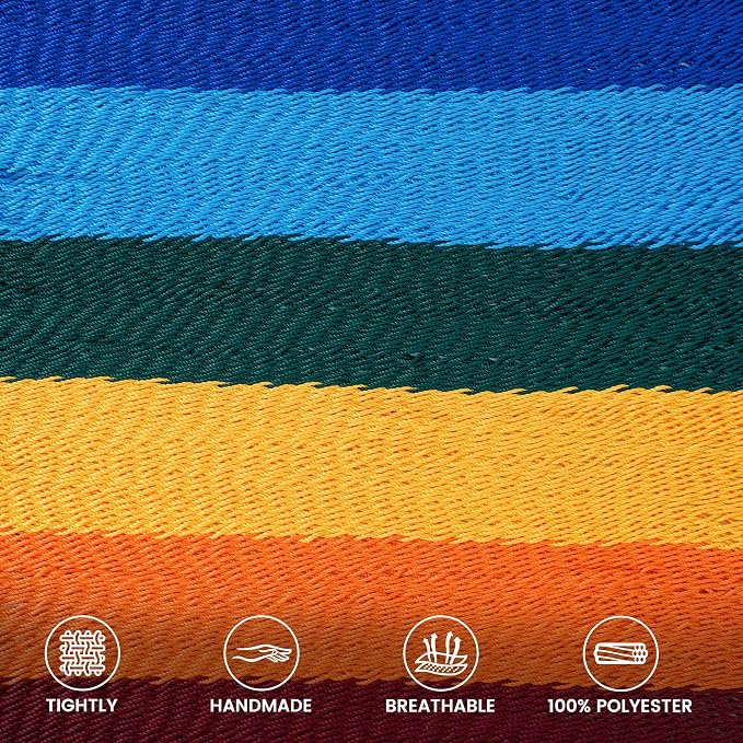 Lazy Daze Hammocks 10.5 FT Double 2 Person Caribbean Rope Hammock, Hand Woven Polyester Hammock with Spreader Bars, for Outside Outdoor Backyard Patio Poolside, 450 LBS Capacity, Rainbow - Image 3