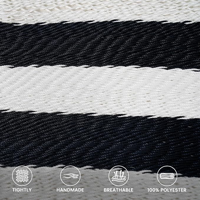 Lazy Daze Hammocks 10.5 FT Double 2 Person Caribbean Rope Hammock, Hand Woven Polyester Hammock with Spreader Bars, for Outside Outdoor Backyard Patio Poolside, 450 LBS Capacity, Black/White - Image 3
