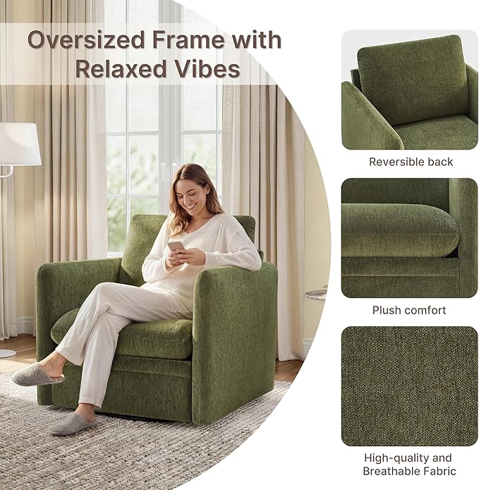 360° Swivel Accent Chair,Upholstered Armchair with Deep Seat, Sturdy Metal Base for Living Room,Nursery,Bedroom,Moss Green