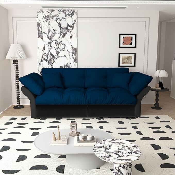Eafurn 3-in-1 Convertible Sofa Bed Queen Size Pull Out Sleeper Sofa with Skin-Friendly Velvet Fabric, Multi-Functional Loveseat with Pillow Armrest for Guest Room & Living Room
