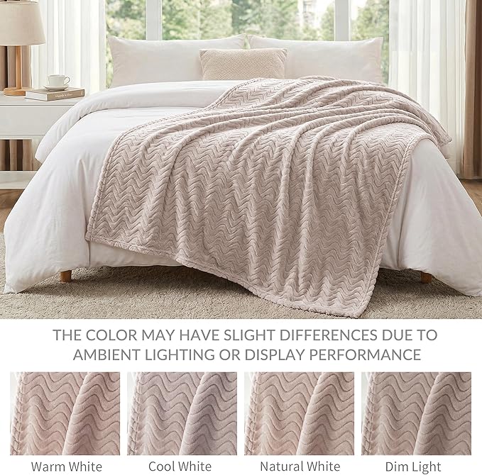 Exclusivo Mezcla Twin Blanket for Bed, Cozy Lightweight Fleece Blankets for All Season, Decorative Giftable Fuzzy Plush Wave Textured Suitable for Women, Men, Camel, 90x66 Inches