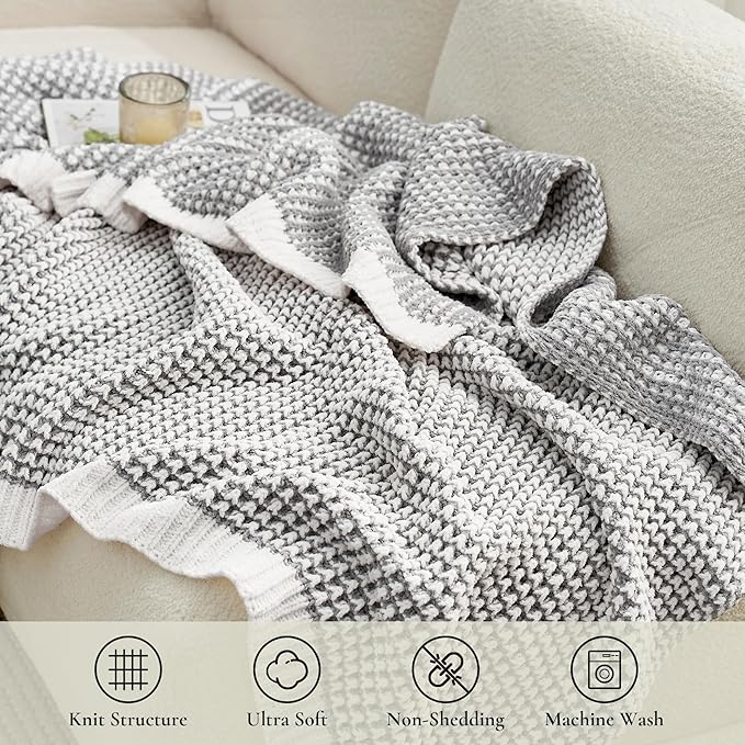 Amélie Home Knit Throw Blanket, Soft Chenille Cozy Breathable Pineapple Chunky Decorative Blanket for Couch, Bed & Sofa, French-Inspired Lightweight Warm Gift for Women, Gray, 50"x60"