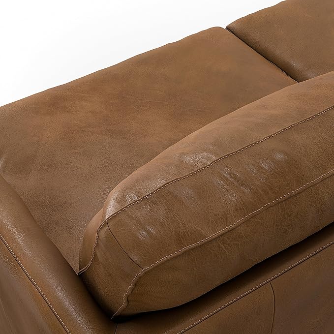 SIMPLIHOME Livingston Sofa - 76 inch Wide Top Grain Genuine Leather Sofa in Caramel Brown, Mid-Century Modern Loveseat for Living Room with Removable Feather-Wrapped Cushions and Solid Wood Frame