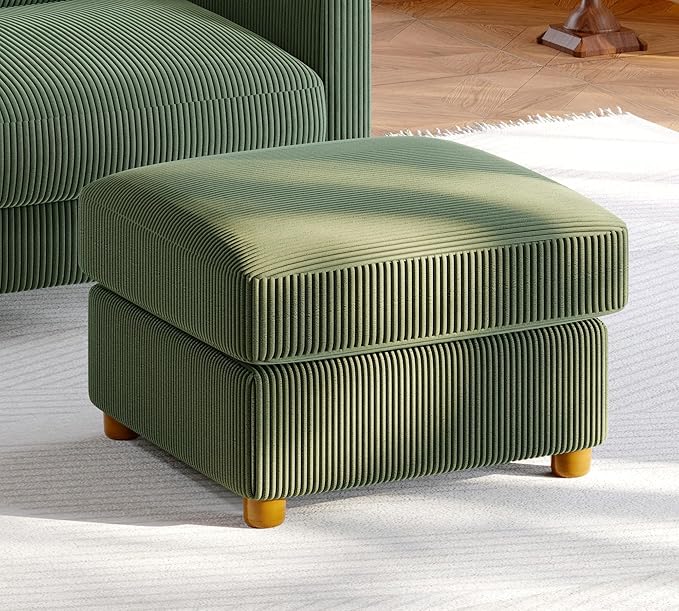 25.2" Couches for Living Room, Comfy Green Ottoman with Storage, Foot Rest Tool-Free Setup, Small Ottoman Foot Rest for Couch, Corduroy Couch for Bedroom, Apartment, Office