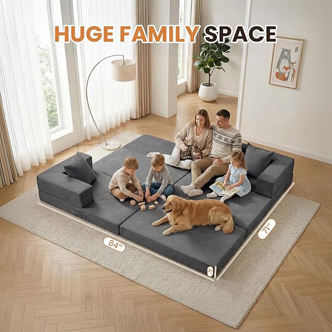 Modular Sectional Sofa, Boneless Convertible Oversized Sleeper Sofa Bed, Modern Tri-Folding Cloud Couch with L-Shape Chaise, Corduroy Futon Couches for Living Room Small Spaces Apartment,No Assembly