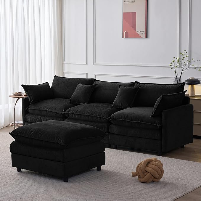 105" Oversized Modular Cloud Sectional Sofa Free Convertible L-Shaped Corner Sectional with Movable Ottoman, Chenille Upholstered Multiple Cushions Cloud Sofa Couches | Easy to Assemble