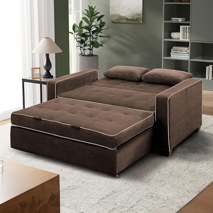 Serta Ainsley 72.6" Convertible Sleeper Sofa, Queen Size, Dreamcoil Comfort, Soft Woven Fabric, Java