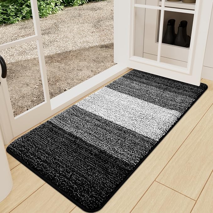 Kitinjoy Indoor Outdoor Door Mat, 71x24 Non-Slip Absorbent Dirt Trapper, Low-Profile Washable Inside Entrance Front Floor Mat, Sturdy Soft Entry Doormats for Entryway, Black by Kitinjoy