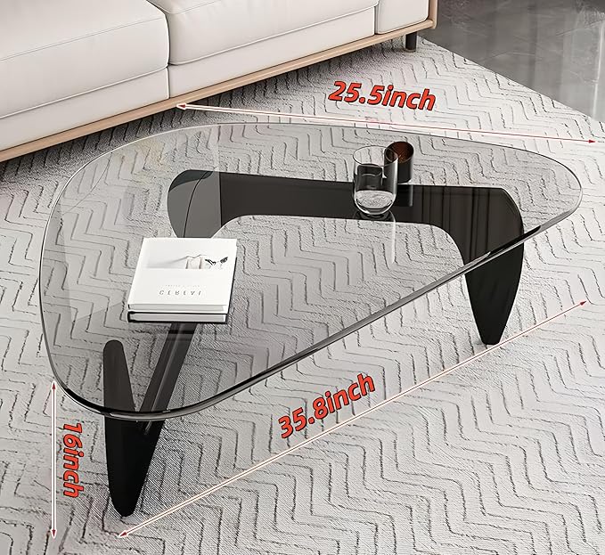 Modern Glass Coffee Table for Living Room, Small mid Century Coffee Table, Stylish Coffee Tables Suitable for Bedroom Living Room Reception Office Tables (Black+Transprent, Medium35.8in)