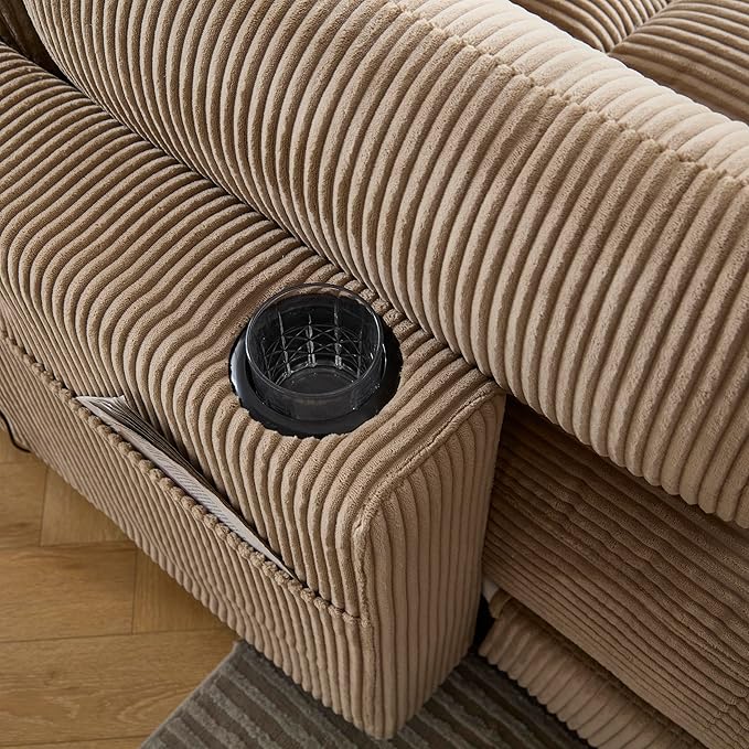 Oversized Lounge Chaise Convertible Sleeper Sofabed, Corduroy Sleeper Daybed Indoor Recliner Chair Sofa Bed with Cupholders and Adjustable Headrests for Living Room Bedroom Reading Home Apartment