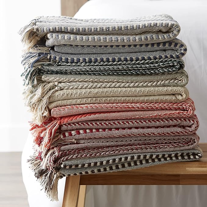 DII Braided Striped Decorative Throw Blanket, 50x60, Artichoke