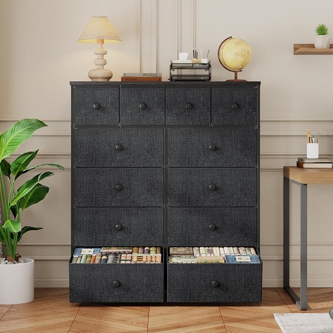 Romorgniz Dresser for Bedroom Tall Dresser with 12 Drawers Fabric Dressers & Chests of Drawers, Bedroom Dresser with Metal Frame, Wood Top, Entryway Living Room Closet, Dark Grey - Image 6
