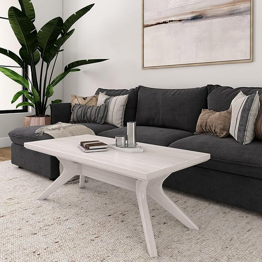 Plank+Beam Cross Leg Rectangular Coffee Table, 48 Inch Wood Coffee Table for Living Room, Modern Center Table, Cocktail Table, Coastal White
