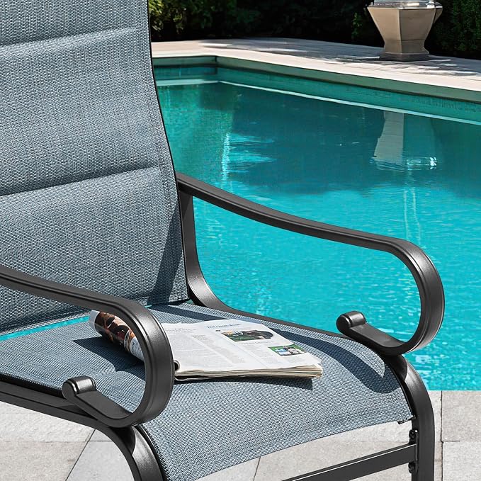 NUU GARDEN Patio Dining Chairs Set of 4, All Weather Outdoor Padded Textilene Patio Chairs， Powder-Coated Metal Frame Patio Furniture for Backyard Garden Poolside Lawn, Blue and Black - Image 5