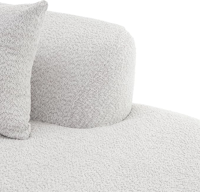 Merax 116" Curved Polyester Sectional Sofa, Modern Pearl Upholstery 3 Seat Cloud Couch with Chaise Lounge & 4 Pillows for Living Room, White+Gray