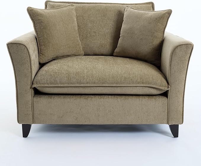 46.3 Inch Oversized Armchair Chenille Fabric Chair and a Half Single Sofa with Pillow Removable Washable Covers Rubberwood Legs Ruffled Armrests for Living Room Bedroom Office Apartment, Green