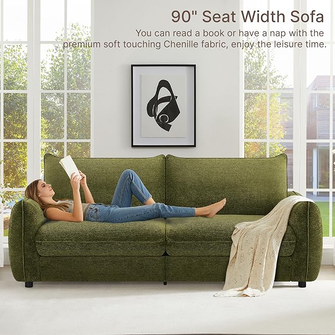 90'' Cloud Loveseat Sofa,Chenille Fabric Couch with 3 Deep Seater, Modern Love Seat,Comfy Thick Cushion,Upholstered Sofa Couch for Living Room Bedroom Apartment