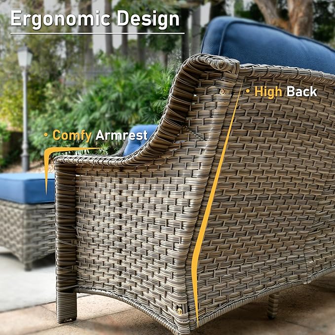 HOOOWOOO 3 Piece Patio Furniture Bistro Sets,Outdoor Wicker Swivel Rocking Chairs with Table Set,All Weather Resistant High Back Rattan Conversation Set(Diamond Blue)