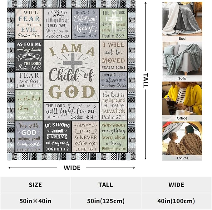 CUJUYO Christian Gifts for Men Women Blanket 50"x40" - Inspirational Religious Catholic Spiritual Present - Christmas Birthday Baptism Confirmation Gifts for Boys