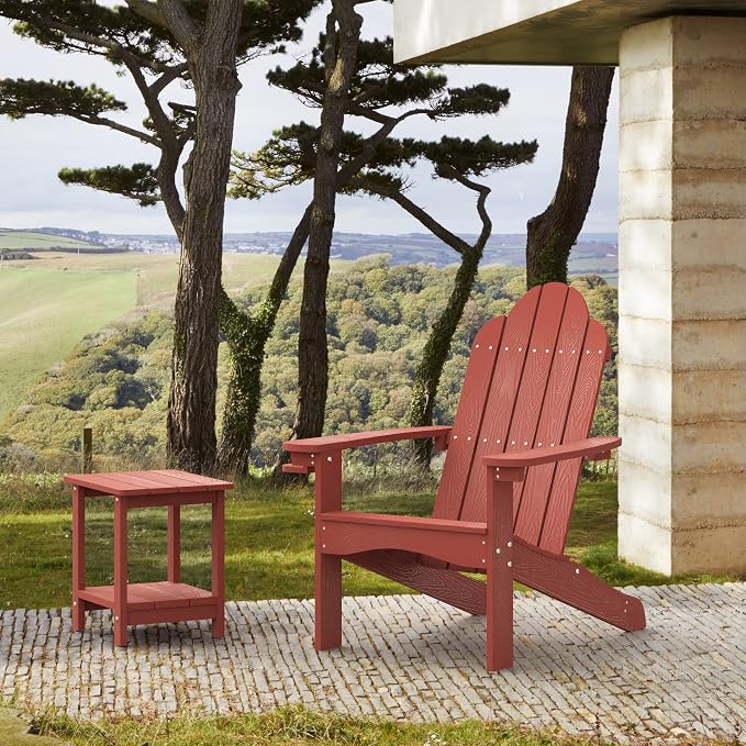 LUE BONA HDPS Adirondack Chairs Set of 8, Fire Pit Outdoor Chair Weather Resistant with Cup Holder, Modern Plastic Chair Plastic for Patio, Deck, Proch, 350LBS, Red - Image 6