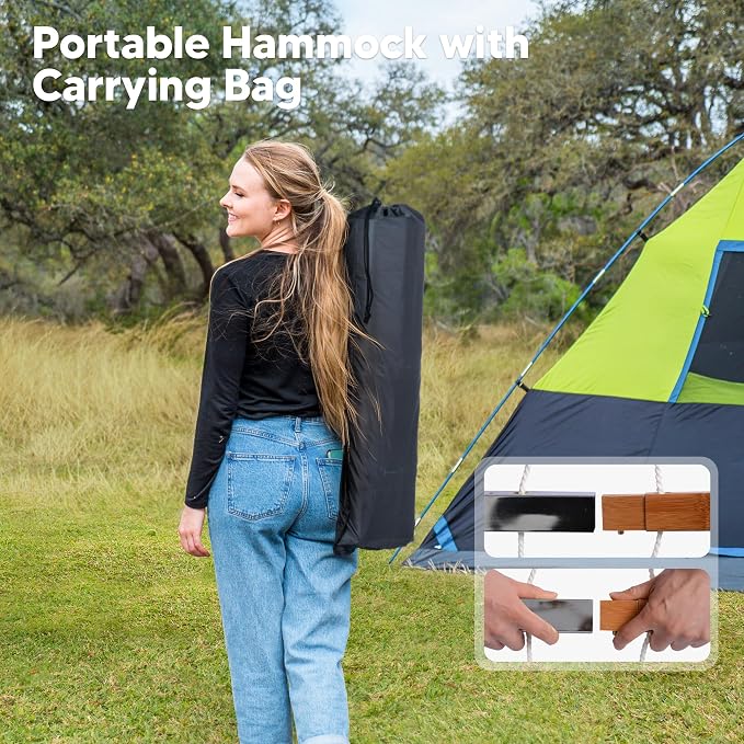 SUNCREAT Portable Outdoor Hammock with Stand, Double Hammock with Stand for Outside, Patent Pending, Blue & White - Image 8