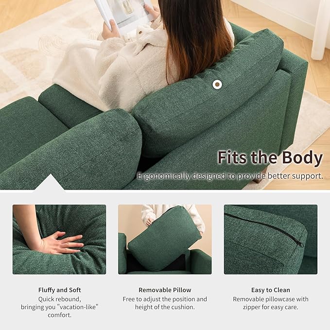 Mid Century Modern Couches for Living Room, 89" Comfy Green Couch Sofa with 3-Seater Deep Seats, Upholstered Sofas for Living Room, Office Apartment, Bedroom