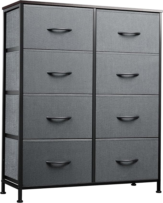 WLIVE Fabric Dresser for Bedroom, Tall Dresser with 8 Drawers, Storage Tower with Fabric Bins, Double Dressers, Chest of Drawers for Closet, Living Room, Hallway, Dark Gray by WLIVE