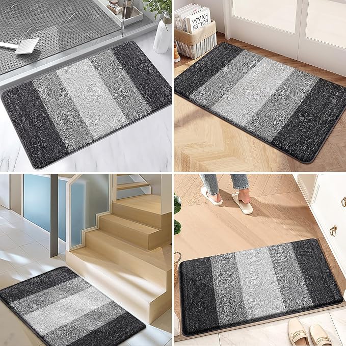 Kitinjoy Indoor Outdoor Door Mat, 47x20 Non-Slip Absorbent Dirt Trapper, Low-Profile Washable Inside Entrance Front Floor Mat, Sturdy Soft Entry Doormats for Entryway, Grey - Image 6