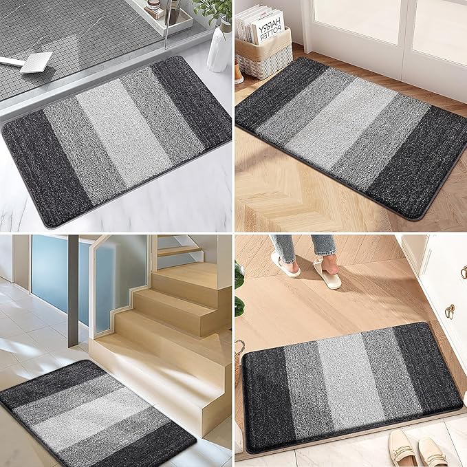 Kitinjoy Indoor Outdoor Door Mat, 36x24 Non-Slip Absorbent Dirt Trapper, Low-Profile Washable Inside Entrance Front Floor Mat, Sturdy Soft Entry Doormats for Entryway, Grey - Image 6