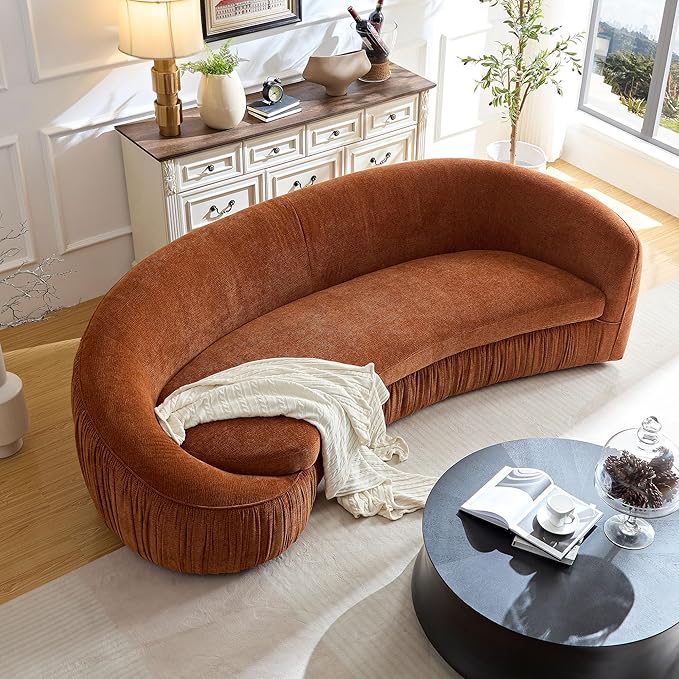 92.13" Modern Curved Shaped Sofa, Comfor Upholstered Fabric 4-Seat Couch for Living Room and Apartment, No Need to Assembly,Orange