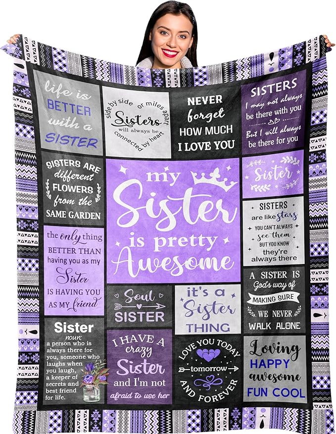 Ruvinzo Sister Gifts from Sis, Sisters Birthday Gift Idea, Best Sister Ever Gift for Women, Birthday Gifts for Sisters, Sis Soft Purple Throw Blanket 60" x 50"
