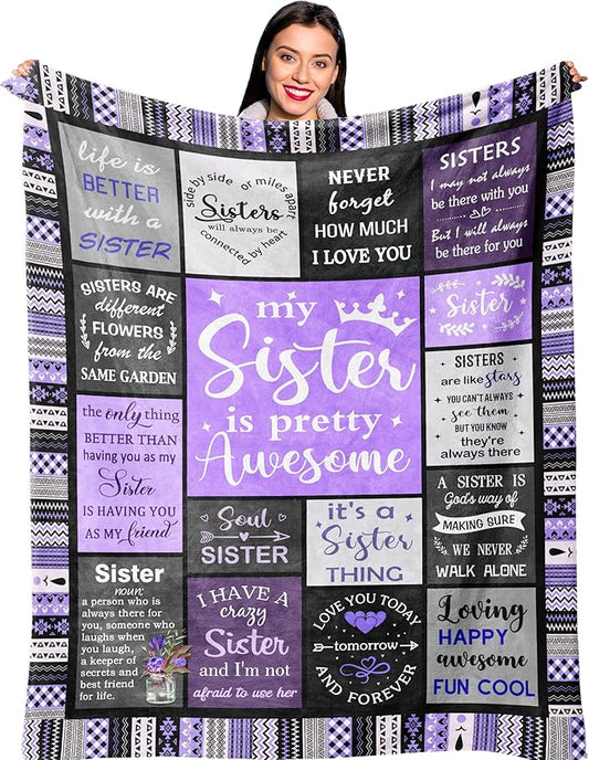 Ruvinzo Sister Gifts from Sis, Sisters Birthday Gift Idea, Best Sister Ever Gift for Women, Birthday Gifts for Sisters, Sis Soft Purple Throw Blanket 60" x 50"