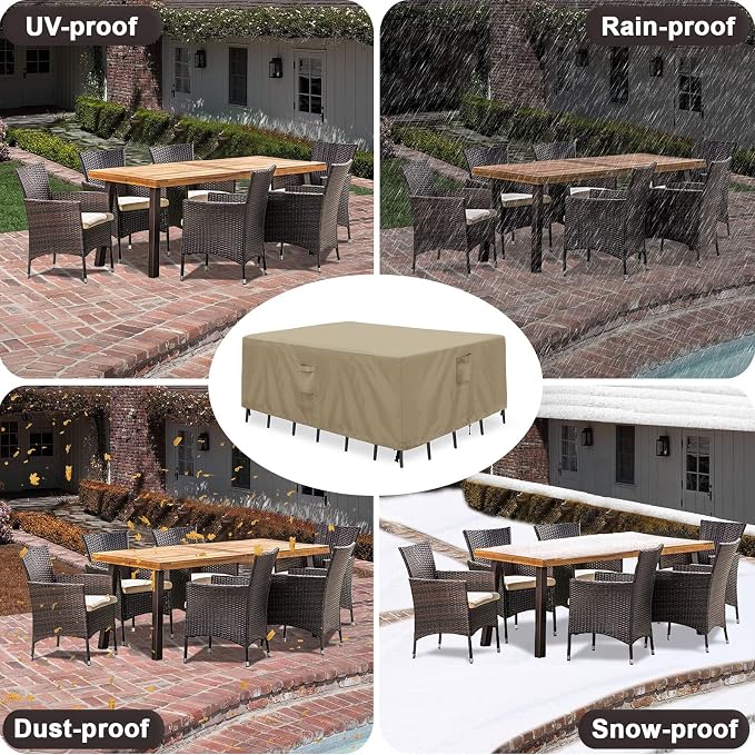 PureFit Patio Furniture Covers, Outdoor Table Furniture Cover Waterproof Rectangle, Patio Sectional Couch Set Cover for Deck, Lawn and Backyard, UV Resistant, 90"L x 64"W x 28"H, Camel - Image 6