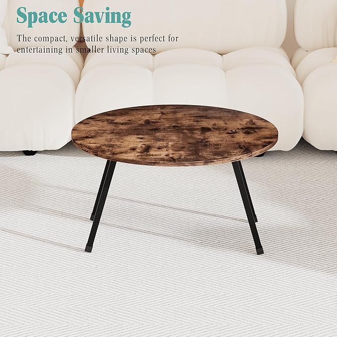 Folding Coffee Table Rustic Small Coffee Tables,Foldable Round Table for Small Spaces,Mid Century Wood Coffee Table for Living Room, Home, Office,Easy Assembly,Brown