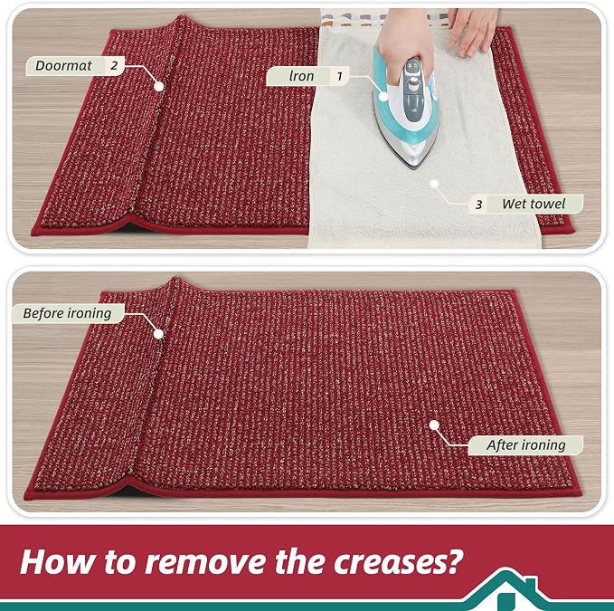 BEQHAUSE Dirt Trapper Door Mat 20" x 32", Non-Slip Washable Doormats Entrance Mat, Dirt Resistant and Absorbent Welcome Mat, Low Profile Floor Mats for Front Back Door and Entryway, Red - Image 9