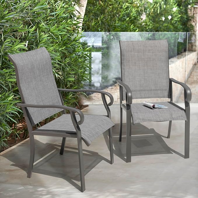 NUU GARDEN Patio Dining Chairs Set of 2, All Weather Textilene Patio Chairs,Powder-Coated Metal Frame Outdoor Patio Bistro Dining Chairs for Lawn Garden Backyard, Light Gray - Image 2