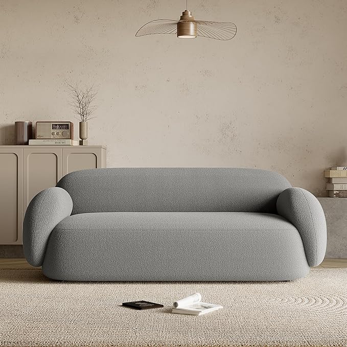 Acanva Modern Minimalist Sofa for Living Room Lounge Home Office, Rounded Edges Couch with Soft Boucle Upholstered, 74”W, Grey