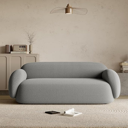 Acanva Modern Minimalist Sofa for Living Room Lounge Home Office, Rounded Edges Couch with Soft Boucle Upholstered, 74”W, Grey