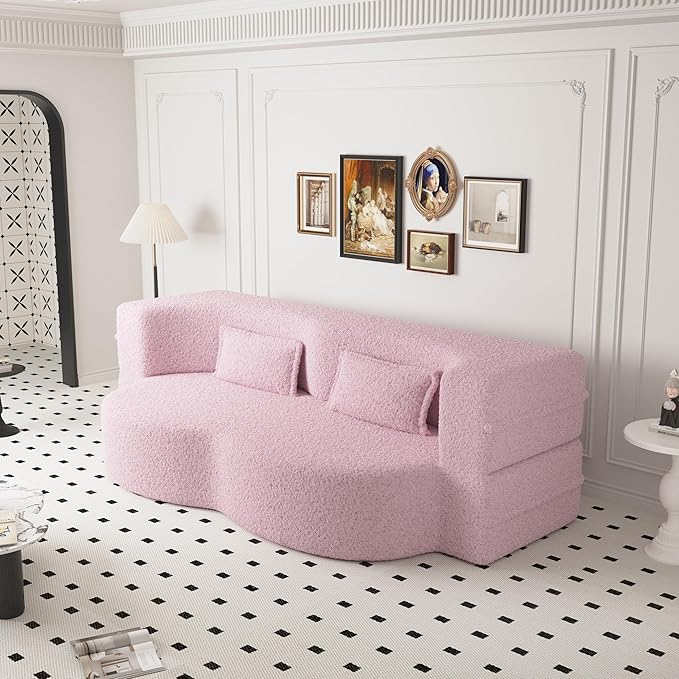 78" Oversized Convertible Folding Sofa Bed Full Size ,35D Full Foam Futon Loveseat Fold Out Couch Floor Mattress Teddy Fleece Lazy Lounge Sofabed for Living Room/Dorm/Guest Use/Home Office/Apartment