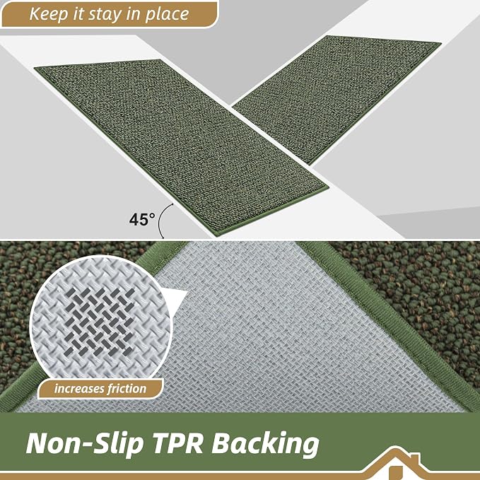 BEQHAUSE Dirt Trapper Door Mat 17" x 30", Non-Slip Doormats (Rolled-Up NO Creases) Washable Entryway Rugs, Dirt Resist and Absorbent Welcome Mat, Low Profile Floor Mats for Front Back Door, Green - Image 6