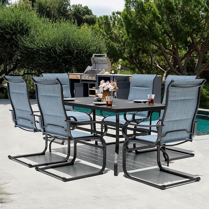 NUU GARDEN Patio Dining Chairs Set of 4, All Weather Outdoor Padded Textilene Patio Chairs， Powder-Coated Metal Frame Patio Furniture for Backyard Garden Poolside Lawn, Blue and Black - Image 4