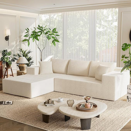 Homall 108" Modular Sectional Sofa, Boneless Couch with L-Shape Chaise, Cloud Couch with Deep Seat Upholstered, No Assembly Required for Living Room, Bedroom (Corduroy, Beige)