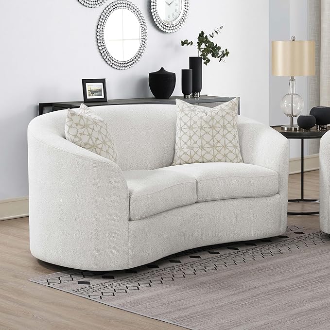 Coaster Home Furnishings - Rainn - Wood - Boucle Upholstered Loveseat with Sloped Arms, and Accent Pillows - Living Room - Latte - 509172