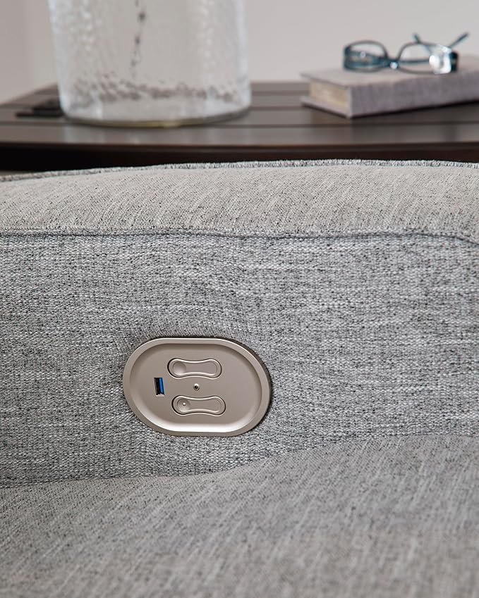 Signature Design by Ashley Biscoe Contemporary Power Recliner with Adjustable Headrest, USB Charging, Cleanable Performance Fabric, 21" Seat Height, Gray