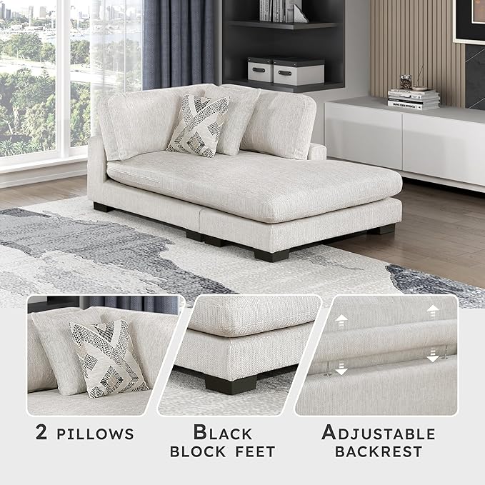 Lexicon Modular Sectional Sofa for Living Room, Textured Microfiber Reversible Chaise with 2 Pillows, Units of Modular Sectional Couch, Upholstered Chair for Customizable Sectional Sofa Couch, Beige