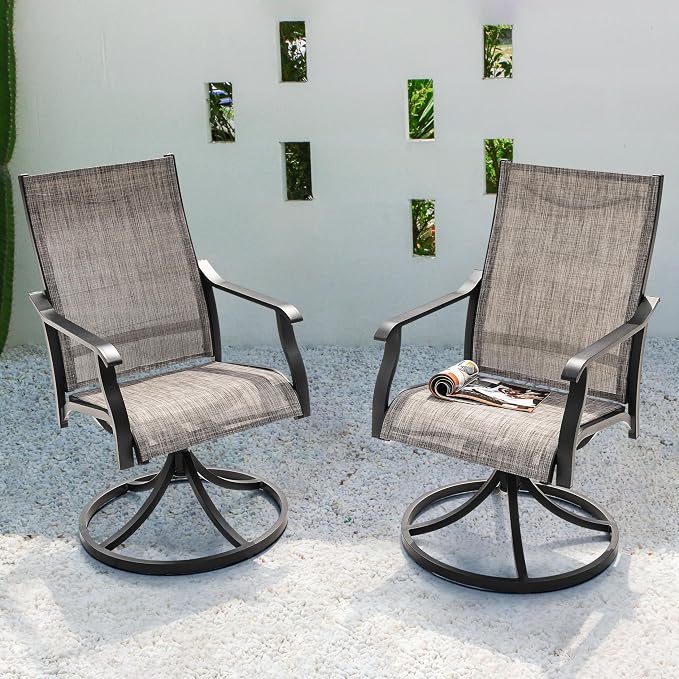 NUU GARDEN Swivel Patio Chair Set of 2, All-Weather Textilene Outdoor Dining Chairs with High Back, Outdoor Dining Chair Set for Lawn Porch Balcony Outside, Grayish Brown by NUUGARDENCORPORATION