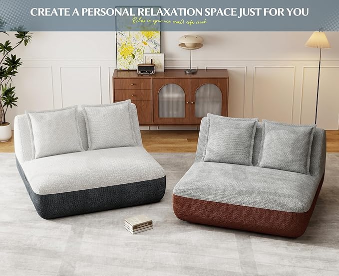 Hobestluk Small Couches for Small Spaces,42” Mini Loveseat Sofa 2-Seater Armless Sofa Chair with Side Pocket for Living Room,Bedroom,Dorm,Office (Grey+Beige)