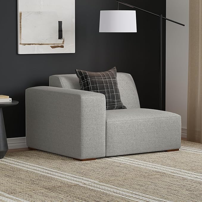 SIMPLIHOME Rex Left-Arm Sofa Module in 100% Recycled Polyester Tightly Woven Performance Fabric, Pale Grey, 44-inches Wide, Handcrafted Modern-Style Left-Arm Accent Chair for Living Room